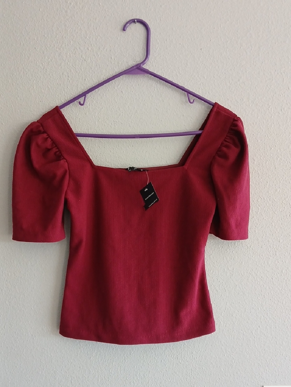 Nwt Club Monaco Red Square Neck Puff Sleeve Crop Top Small Burgandy